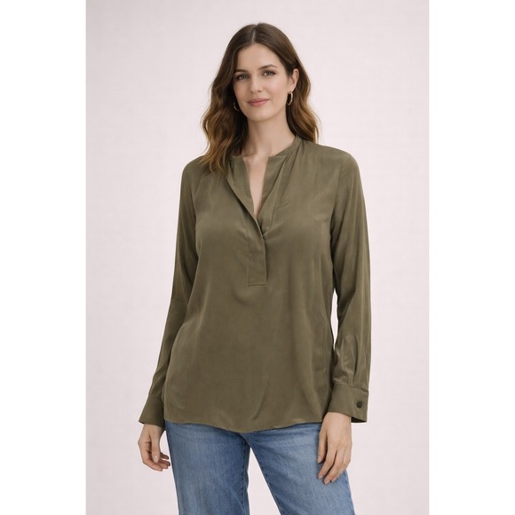 Banana Republic Tops - Banana Republic Women 100%Silk Blouse Mandarin Collar Olive Green Size Small NWT